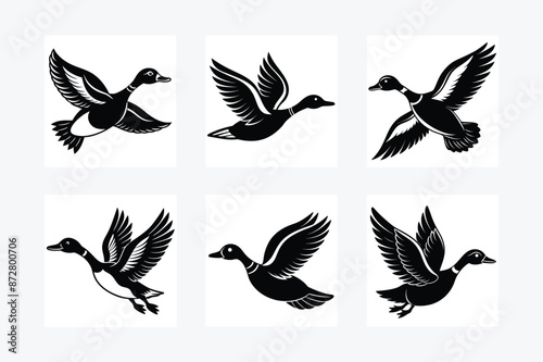 Dynamic Flying Duck Silhouette Illustrator Art