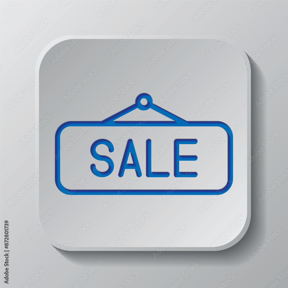 Sale banner simple icon vector. Flat design. Paper cut design. Cutted blue symbol with shadow. Gray badge button, gray background Sale banner simple icon vector. Flat design. Paper cut design. Cutted blue symbol with shadow. Gray badge button, gray background