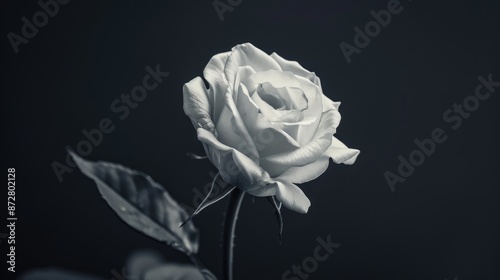 Fototapeta Naklejka Na Ścianę i Meble -  Monochrome macro photo of blooming white rose on black background