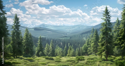 Carpathian Mountain Pine Forest Landscape