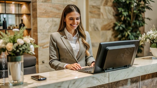 Hotel Receptionist Welcoming Guests with a Smile - Excellent Customer Service