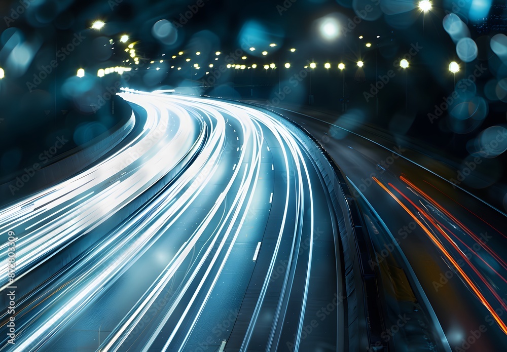 Abstract Light Trails on Urban Highway at Night Abstract Light Trails on Urban Highway at Night