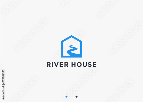 house with river logo design vector silhouette illustration