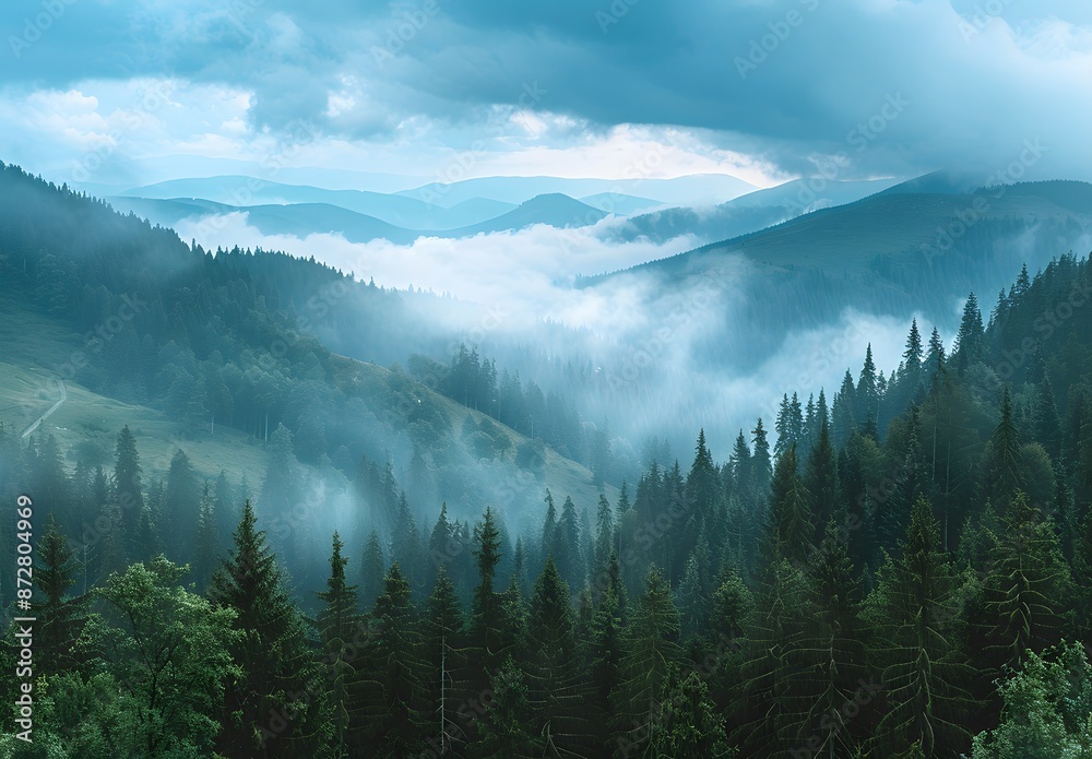 Misty Carpathian Forest Panoramic View Misty Carpathian Forest Panoramic View