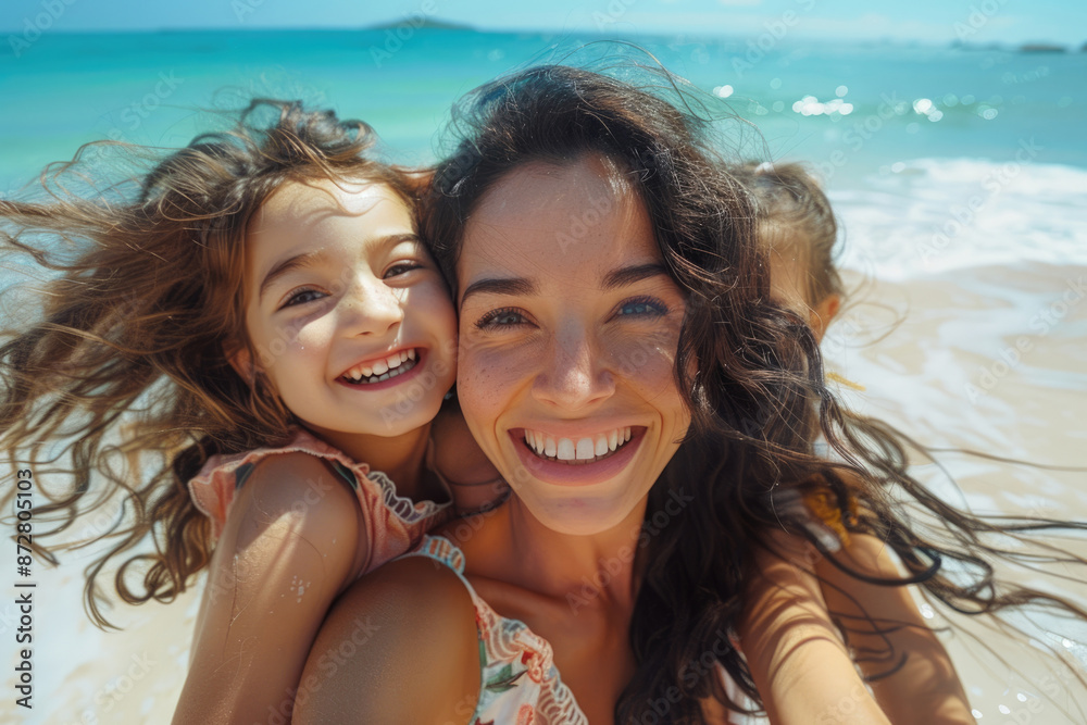 Sisters playing selfie at the seaside Sisters playing selfie at the seaside