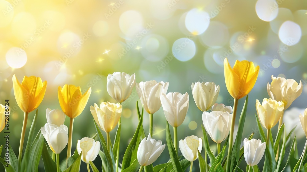Spring banner with lovely white and yellow tulips Spring banner with lovely white and yellow tulips