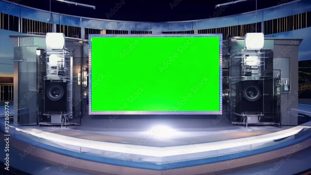 news broadcast set with large video green screen Generative AI news broadcast set with large video green screen Generative AI