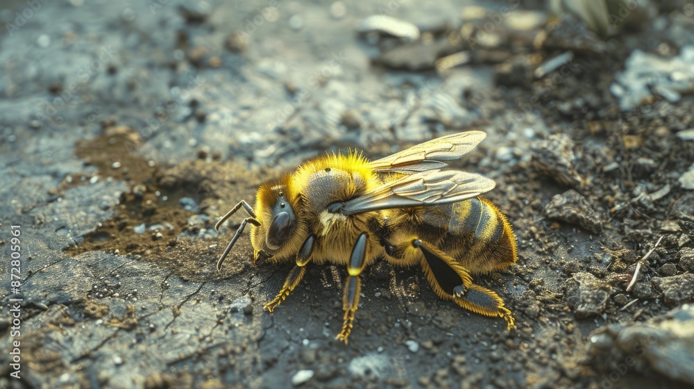 Bee deceased on ground symbolizing pesticide dangers Bee deceased on ground symbolizing pesticide dangers