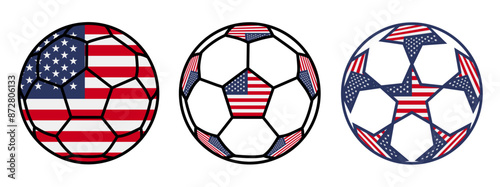set soccer ball USA flag icon. football nation symbol design vector illustration