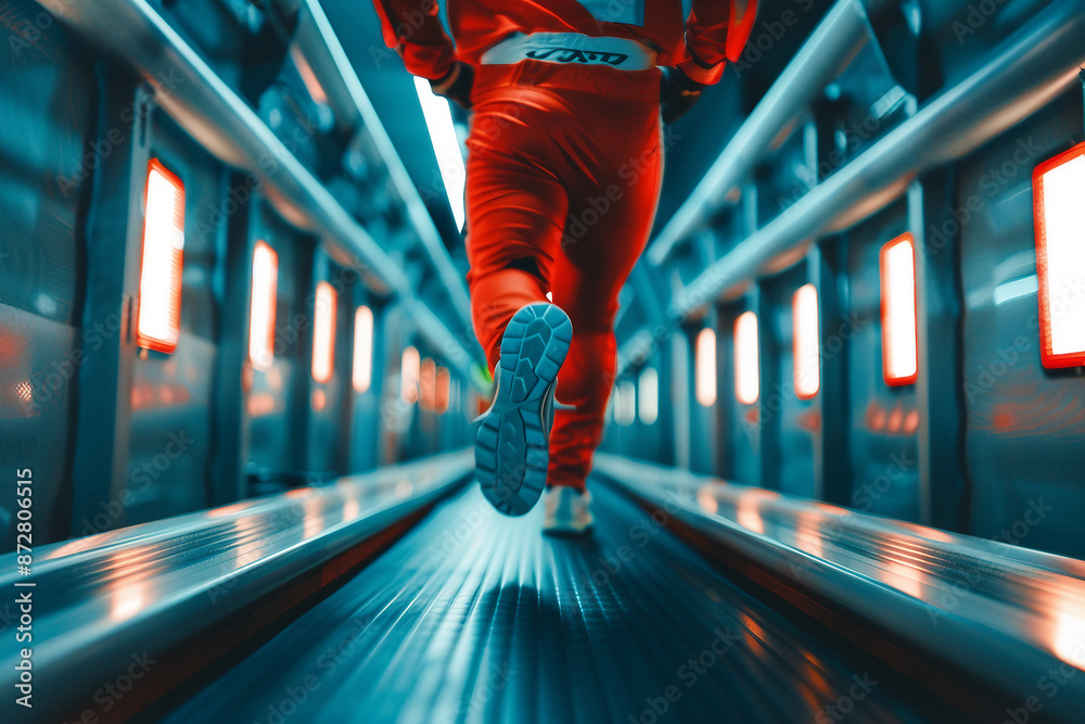 Fototapeta premium Generated by AI excited person jogging outdoors outside active way of life useful hobby