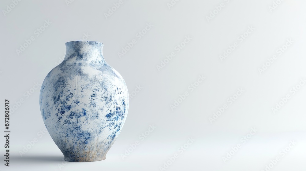 Ceramic vase in blue and white on white background with empty space Ceramic vase in blue and white on white background with empty space