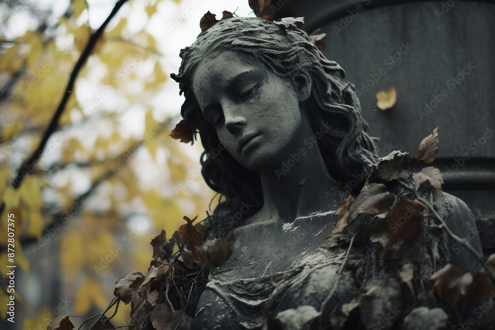 Fototapeta premium AI generated image of a statue at the cemetery
