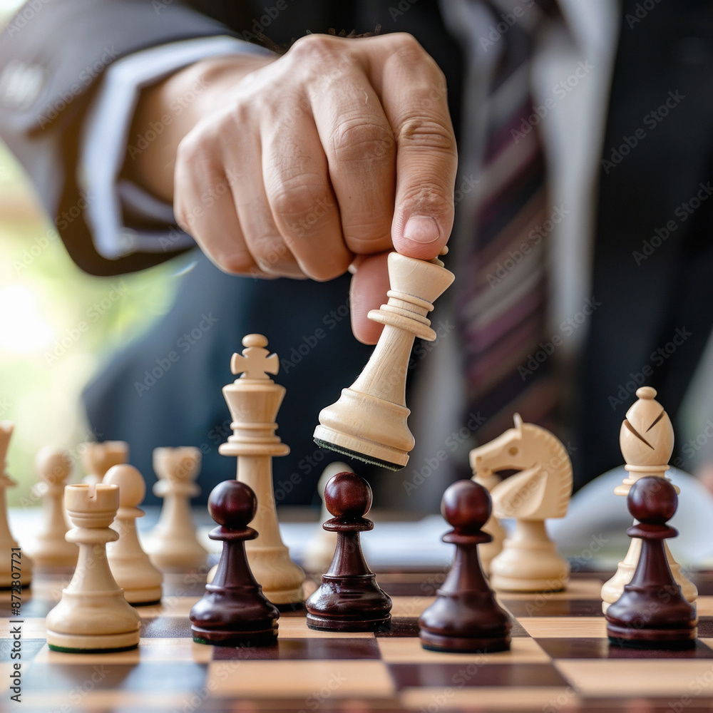 close up of young businessman playing chess close up of young businessman playing chess