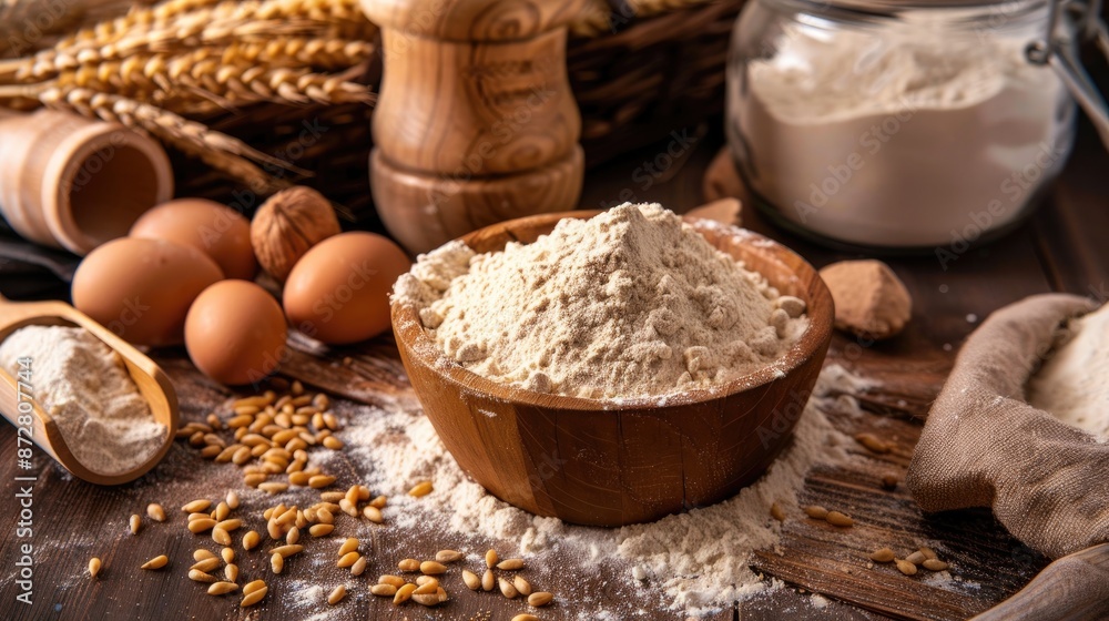 Preparing Food with Wheat Flour on Wooden Table Preparing Food with Wheat Flour on Wooden Table