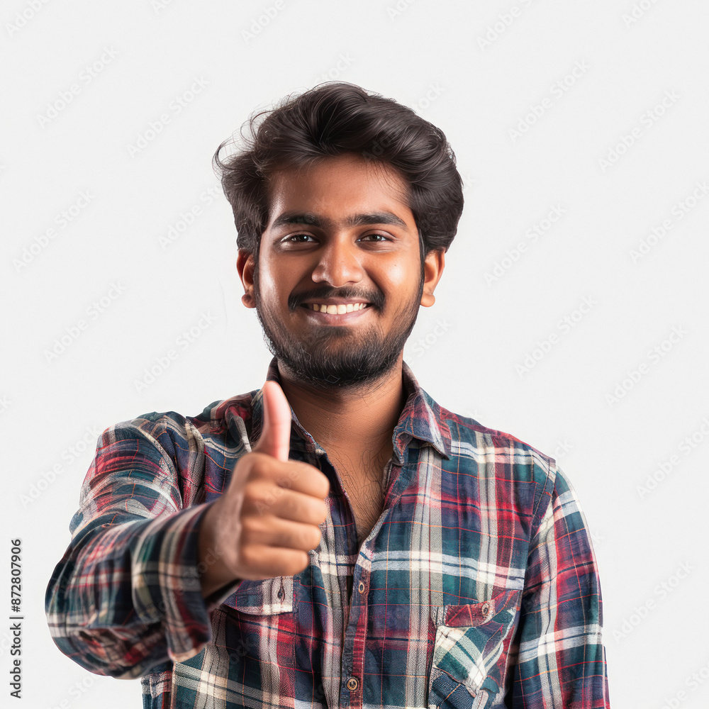 young indian man giving thumbs up on white background young indian man giving thumbs up on white background