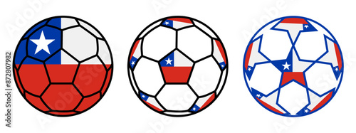 set soccer ball Chile flag icon. football nation symbol design vector illustration
