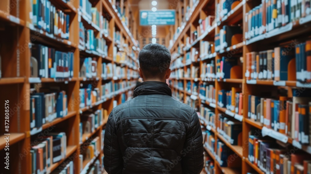 Fototapeta premium Scholarly Serenity - Blackboard Reading Recommendations in Quiet Library Setting