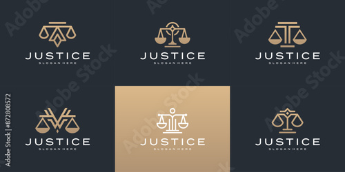 Set of scale law firm logo design template. Minimalist justice symbol logo vector illustration.