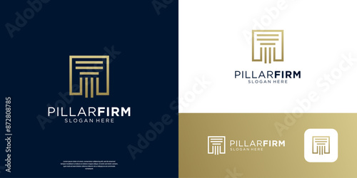 Luxury pillar justice symbol logo design template.