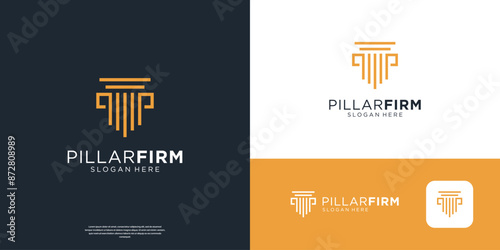 Minimalist justice pillar law firm logo design template.