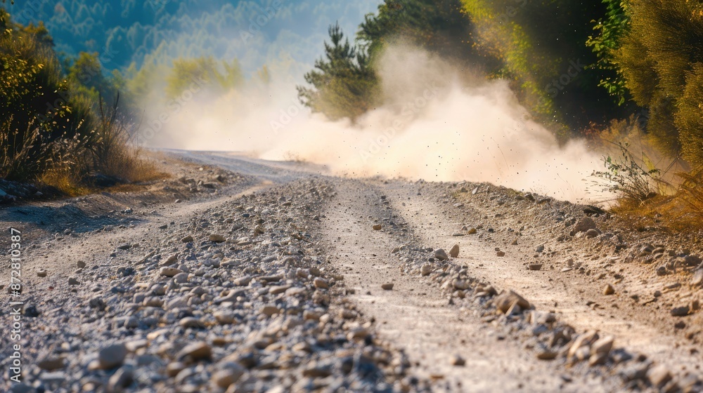 Extreme weather effect in offroad rally with dust and sand in the air on gravel road Extreme weather effect in offroad rally with dust and sand in the air on gravel road
