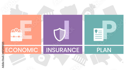EIP economic insurance plan acronym. business concept background. Vector illustration for website banner, marketing materials, business presentation