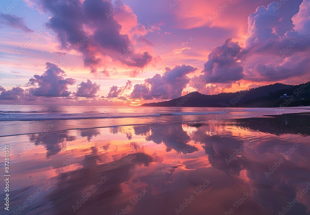 Fototapeta premium Stunning Phuket Beach Sunset with Pink Clouds