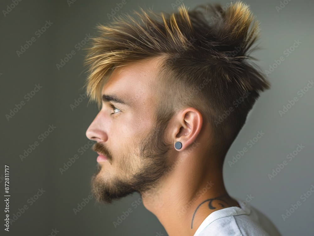 Fototapeta premium A man with a mohawk hairstyle, showing off his edgy look
