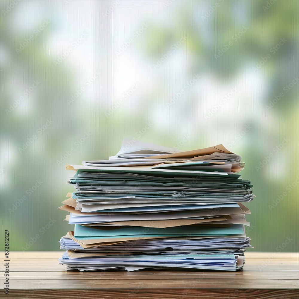 Stack of Papers on Wooden Table Stack of Papers on Wooden Table