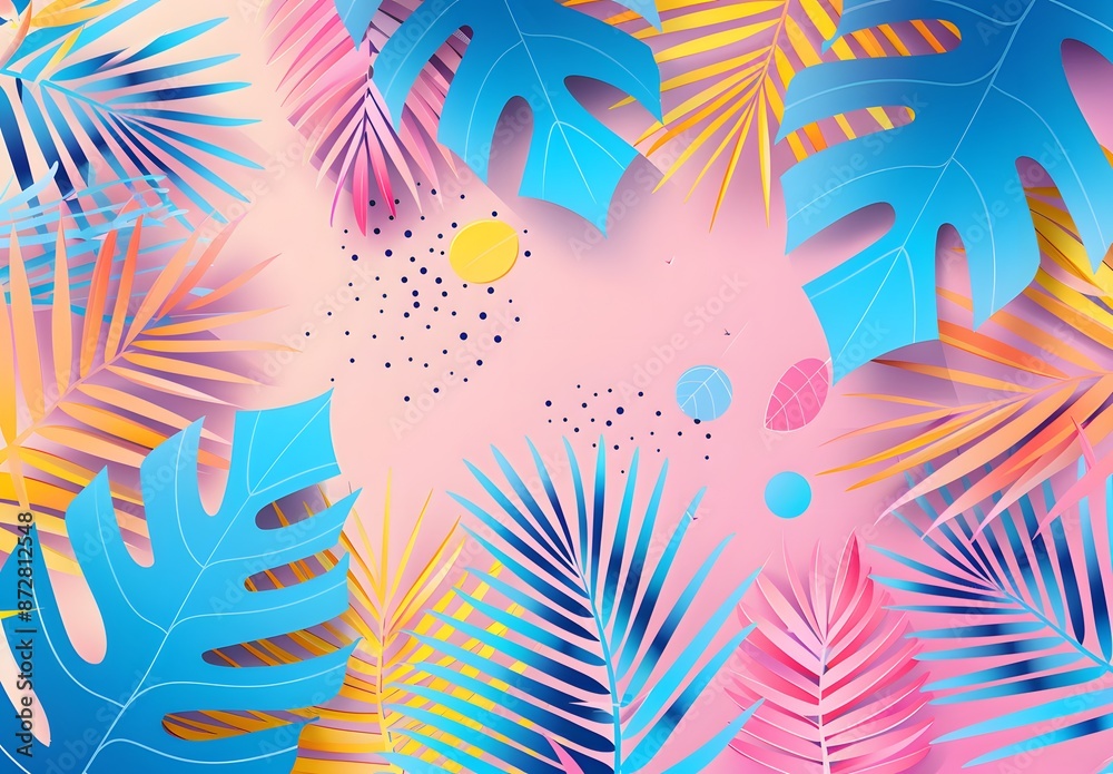 Vibrant Summer Palm Leaves Geometric Background Vibrant Summer Palm Leaves Geometric Background
