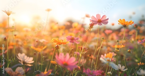 Vibrant Wildflower Field at Sunset