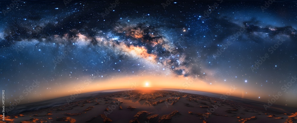 Naklejka premium Milky Way Galaxy Over Earth's Horizon Sunrise