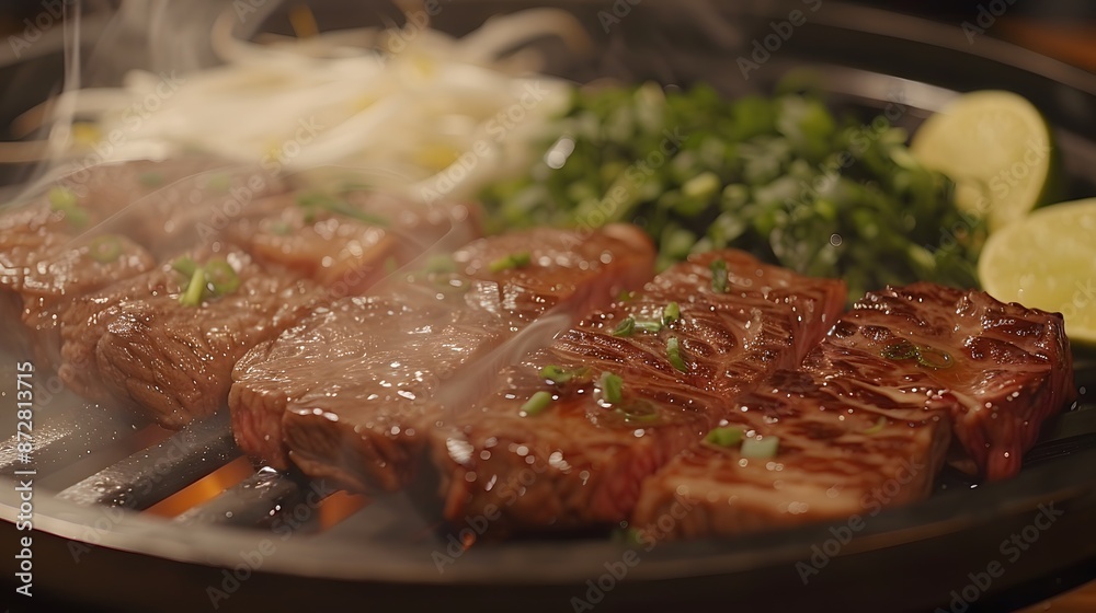 Close-Up of Sizzling Steak on a Hot Plate Close-Up of Sizzling Steak on a Hot Plate