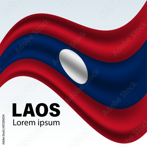 Waving flag of Laos on white backgound