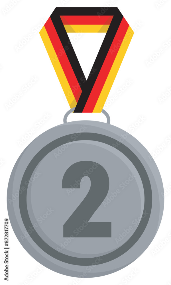 2nd place silver medal with ribbon in german flag colors. Flat design, EPS10 2nd place silver medal with ribbon in german flag colors. Flat design, EPS10