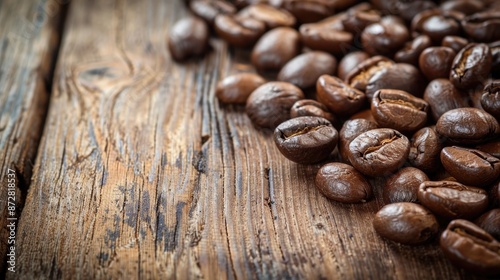 Coffee beans on old wooden table