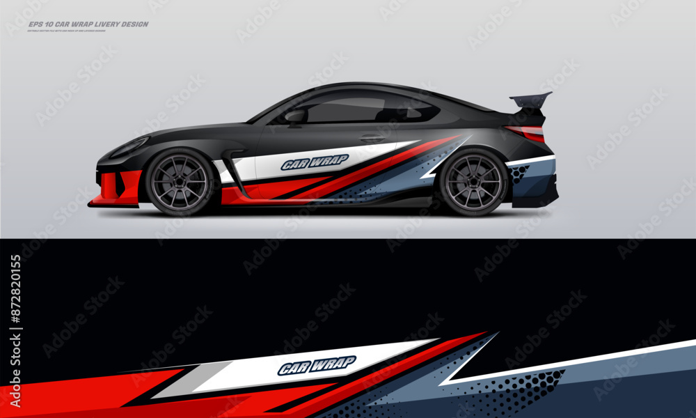 Sporty Racing Car wrap livery design black and red. vinyl sticker design in vector file Sporty Racing Car wrap livery design black and red. vinyl sticker design in vector file