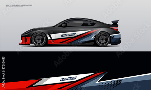 Sporty Racing Car wrap livery design black and red. vinyl sticker design in vector file