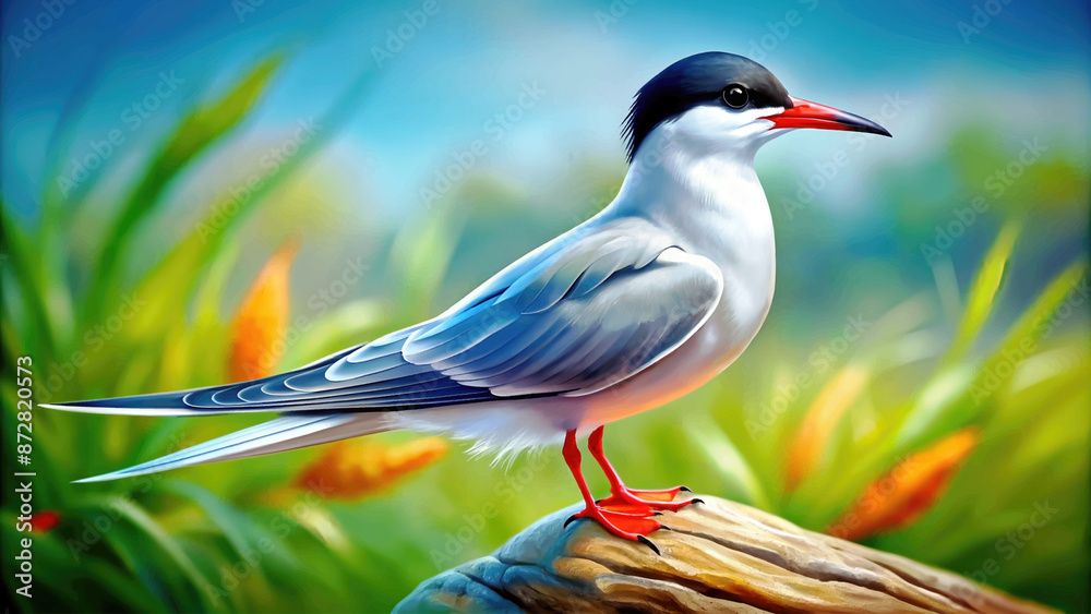 A common tern standing on a rock. A common tern standing on a rock.