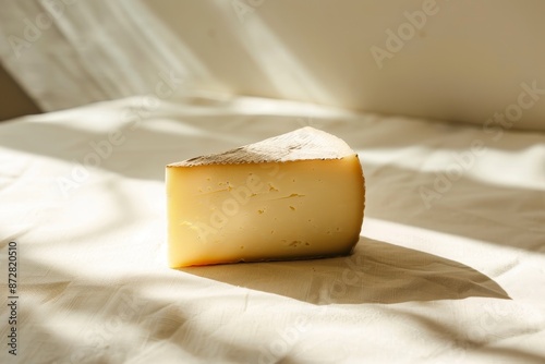 Tray of goat cheese cured. Spanish aperitif on a white table with a maroon background photo