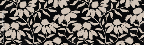 flowers hand drawn seamless pattern. ink brush texture.	