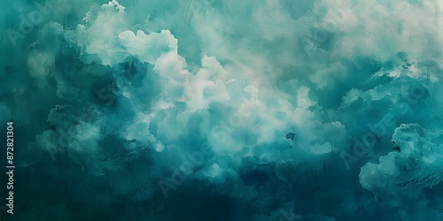 Abstract Teal Watercolor Background With Clouds © MD