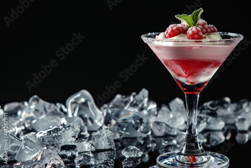 Salamón rojo caviar served in chilly cups over a black background photo