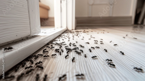 Black Ants on Floor at Home: Dealing with Common Household Pest Issues, Ant Infestation Management, Effective Insect Control and Extermination photo