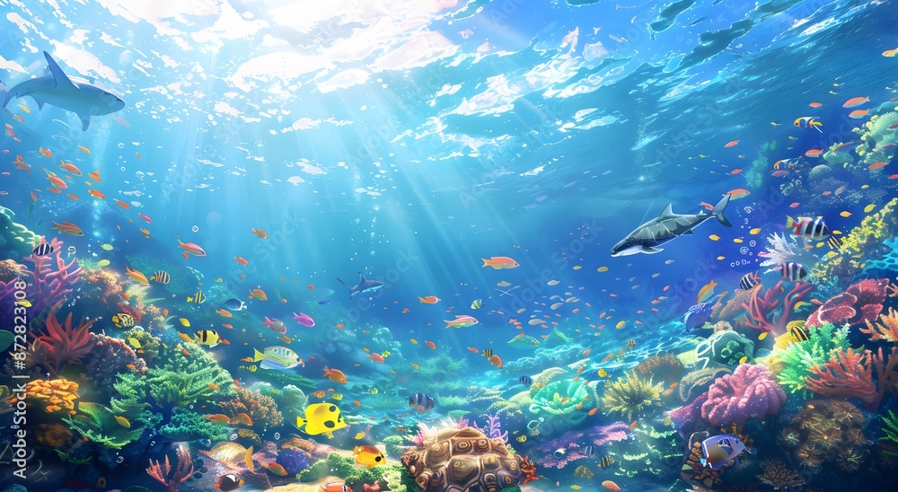 Fototapeta premium Vibrant Underwater Coral Reef with Fish