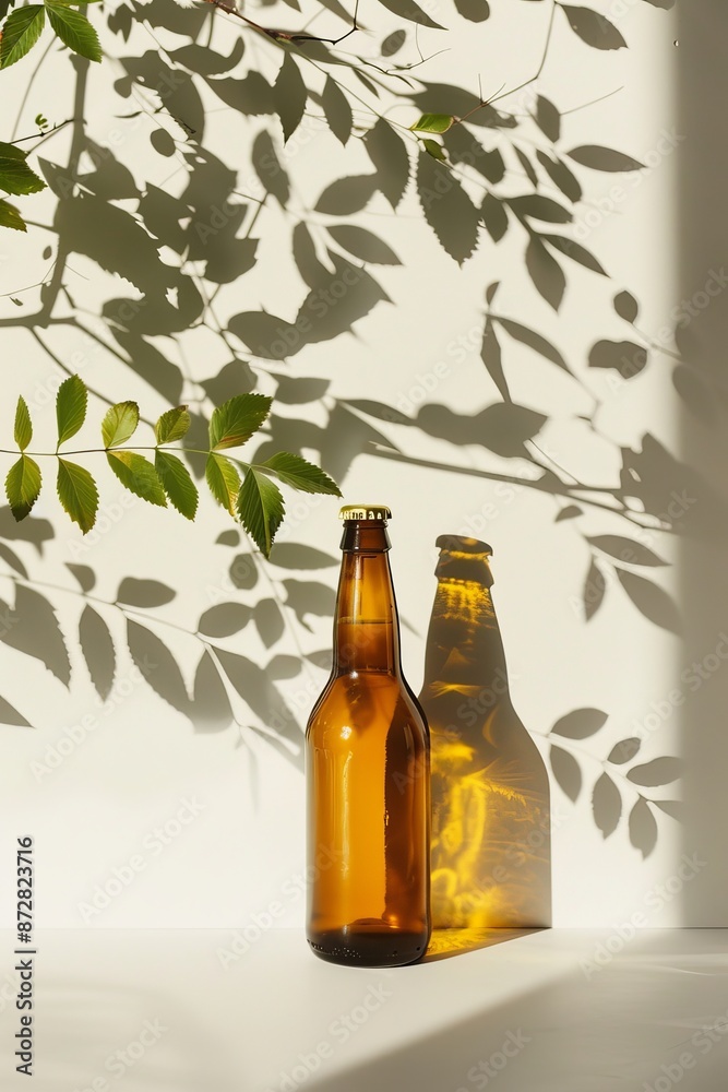A cold beer bottle with a foamy cap. A refreshing drink. A cold beer bottle with a foamy cap. A refreshing drink.