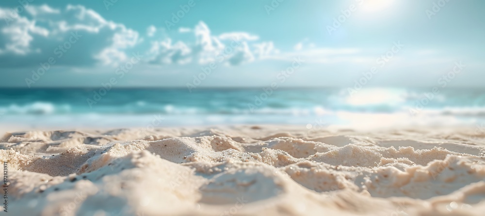 Fototapeta premium Blurred Beach Background with White Sand and Blue Sky