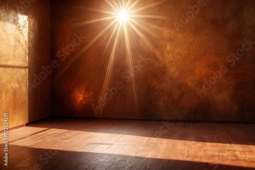 Product mockup backdrop, golden brown walls with filtered natural light and shadows © Kheng Guan Toh