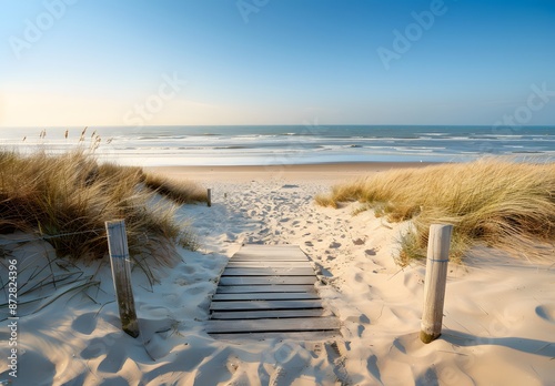 Wooden Path Leading to North Sea Beach