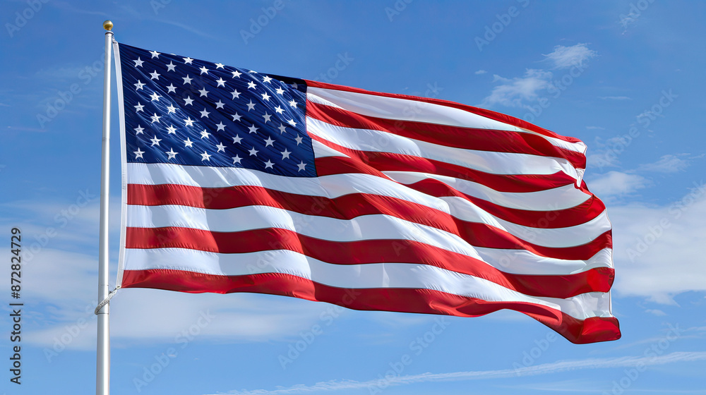 Fototapeta premium American Flag: Symbol of Patriotism and National Identity, Stars and Stripes Representing the United States of America, Emblem of Independence, Freedom, and Unity